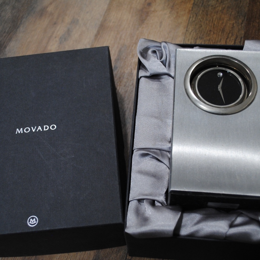 Movado Desk Clock, Silver